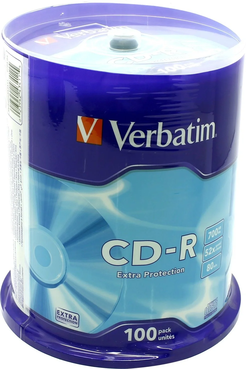Диск CD-R Verbatim 700Mb 52x 100 шт., DataLife+ Cake Box Pastel Color (43430)