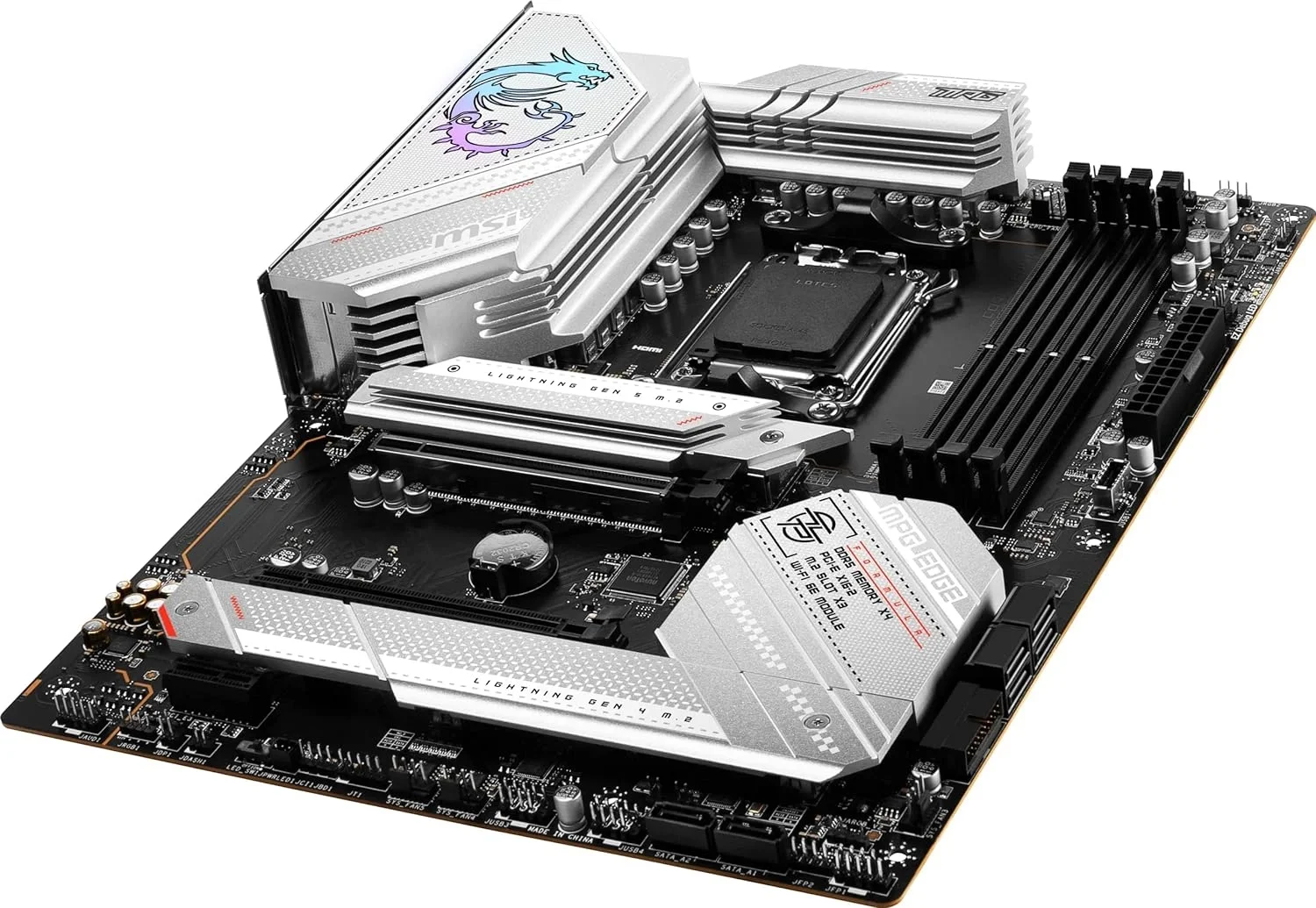 Материнская плата MSI MPG B650 EDGE WIFI, AM5, AMD B650, 4xDDR5, 6xSATA, 3xM.2, 1xPCI-E 5.0 x4, 1xPCI-E 4.0 x16, 1xPCI-E 4.0 x2, 1xHDMI, 1xDP, 1x 2.5Gb LAN, 4xUSB-A 3.2 Gen 1, 3xUSB-A 3.2 Gen 2, 2xUSB-A 2.0, 1xUSB-C 3.2 Gen 2x2, 5x3.5 мм, TOSLINK, 7.1, ATX
