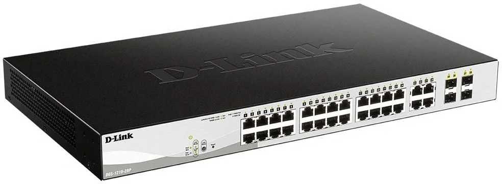 DGS-1210-28P/FL2A - Коммутатор, D-Link, DGS-1210-28P/FL2A, 19-дюймовый стоечный, 24 порта 10/100/1000M RJ45+4 порта SFP, Управляемый, Корпус металл, 1U, PoE (802.3af/802.3at), PoE бюджет 193 Вт