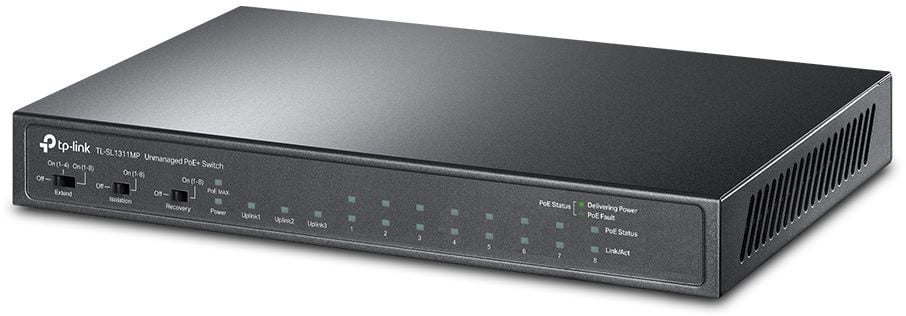 TL-SL1311MP - Коммутатор, TP-Link, TL-SL1311MP, Неуправляемый, 8 портов PoE+ 10/100 Мбит/с 802.3af/at, 2 гигабитных порта RJ45, 1 гигабитный SFP-порт, общ РоЕ (124 Вт)