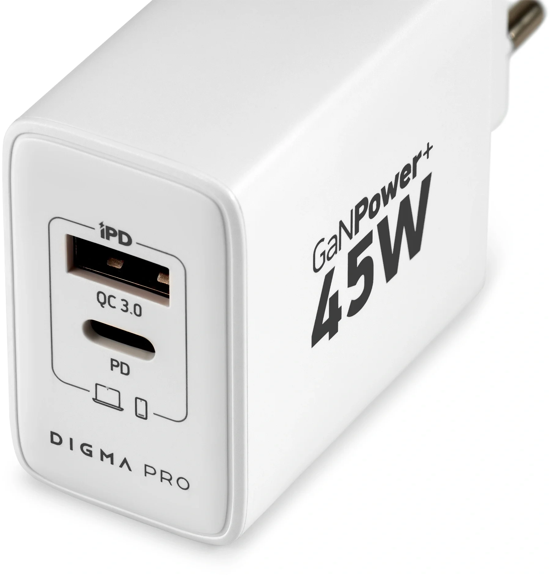 Сетевое зарядное устройство Digma Pro DPW4A 45W 3A (PD+QC) USB-C/USB-A универсальное белый (DPW4A5GX11WH)