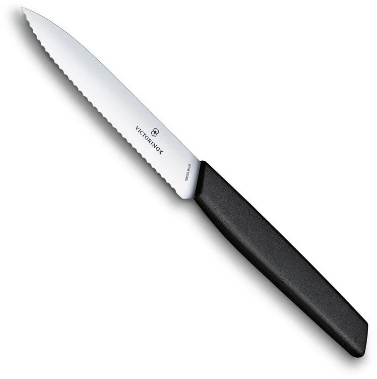 Нож Victorinox 6.9003.10W, универсальный, 100 мм, серрейторная заточка, черный