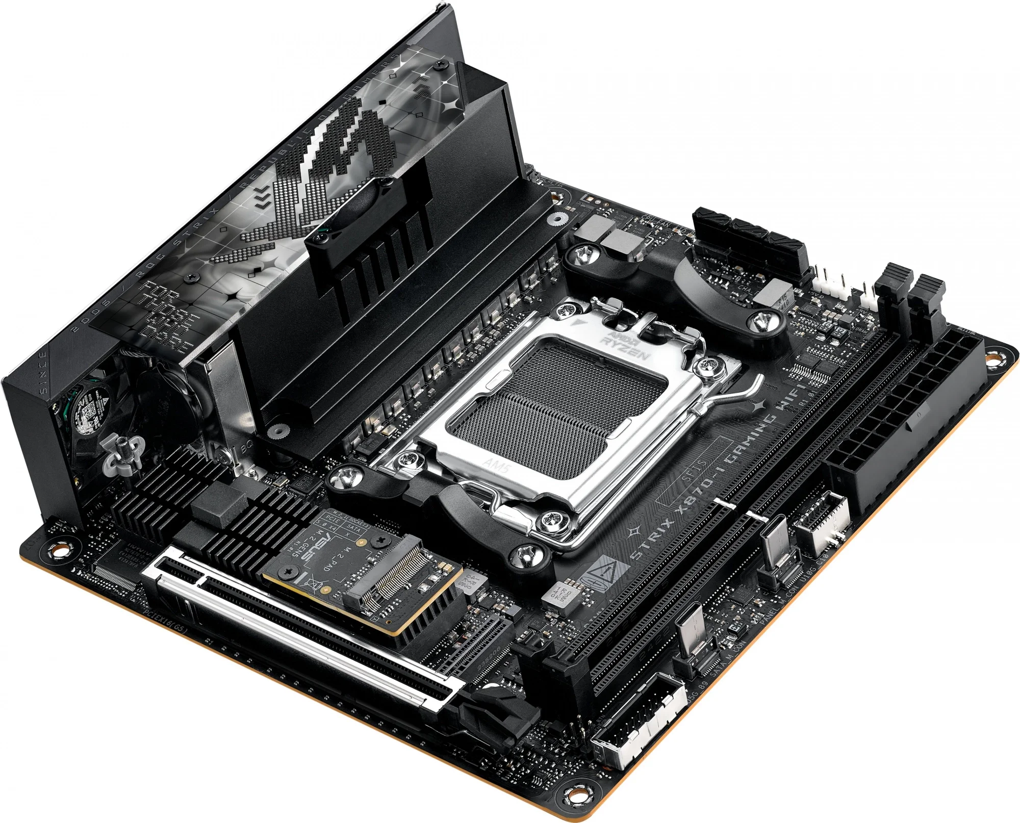 ASUS ROG STRIX X870-I GAMING WIFI (Socket AM5, ATX, 4xDDR5(192GB), HDMI, 1xPCIe5.0x16/2xPCIe 4.0x16/1xLAN (2.5GbE), WiFi7, 2xSATA 6Gb/s, 4xM.2, 2xUSB4, 2xType-C,4xUSB 3.2, 3xUSB 2.0)