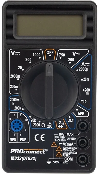 Мультиметр PROCONNECT 13-3012, M832 DT832, цифровой, черный