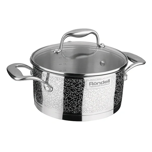 Кастрюля Rondell RDS-343, 3.0 л, сталь 18/10, стеклянная крышка