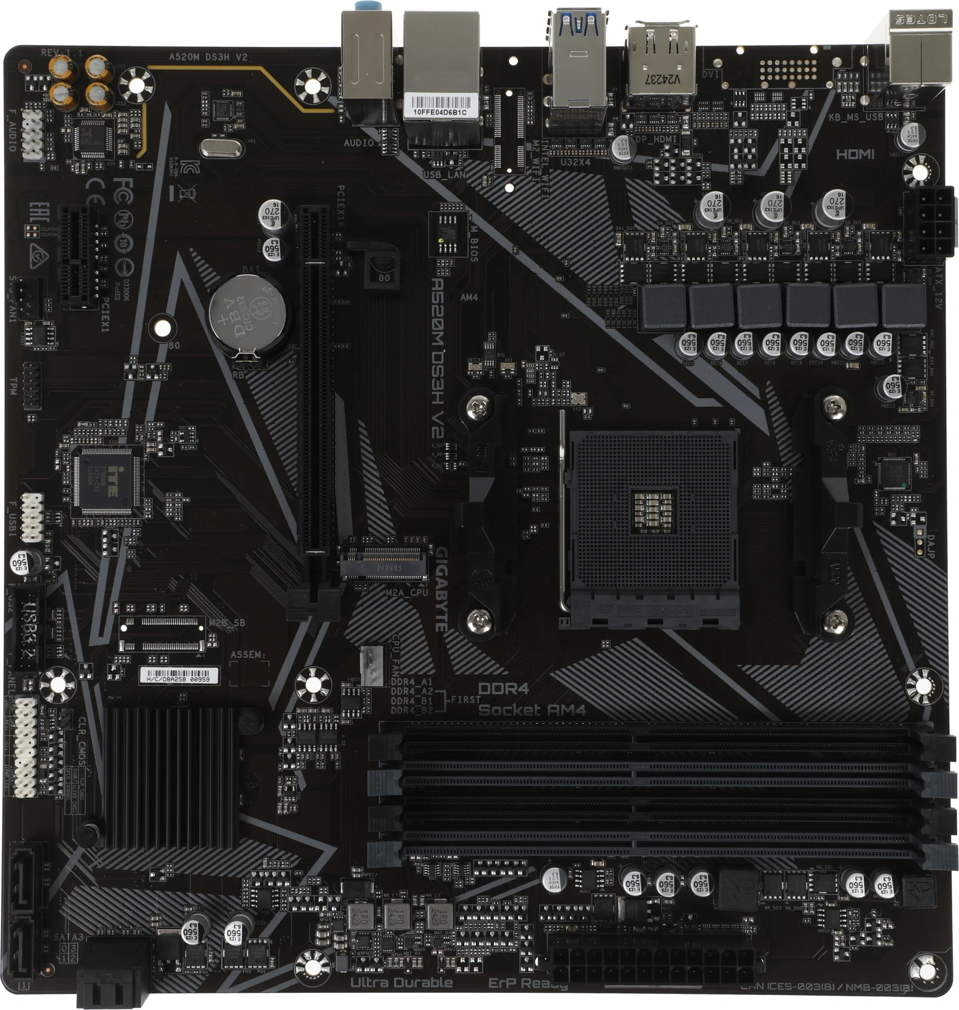 Материнская плата/ MB GIGABYTE AMD A520 sAM4, 4xDDR4(128GB), HDMI 2.1/DP, 1xPCIe 3.0x16, 1xPCIe 3.0, 1xLAN, 4xSATA 6Gb/s, 1xM.2, 4xUSB 3.2, 4xUSB 2.0, 1xPS/2, mATX