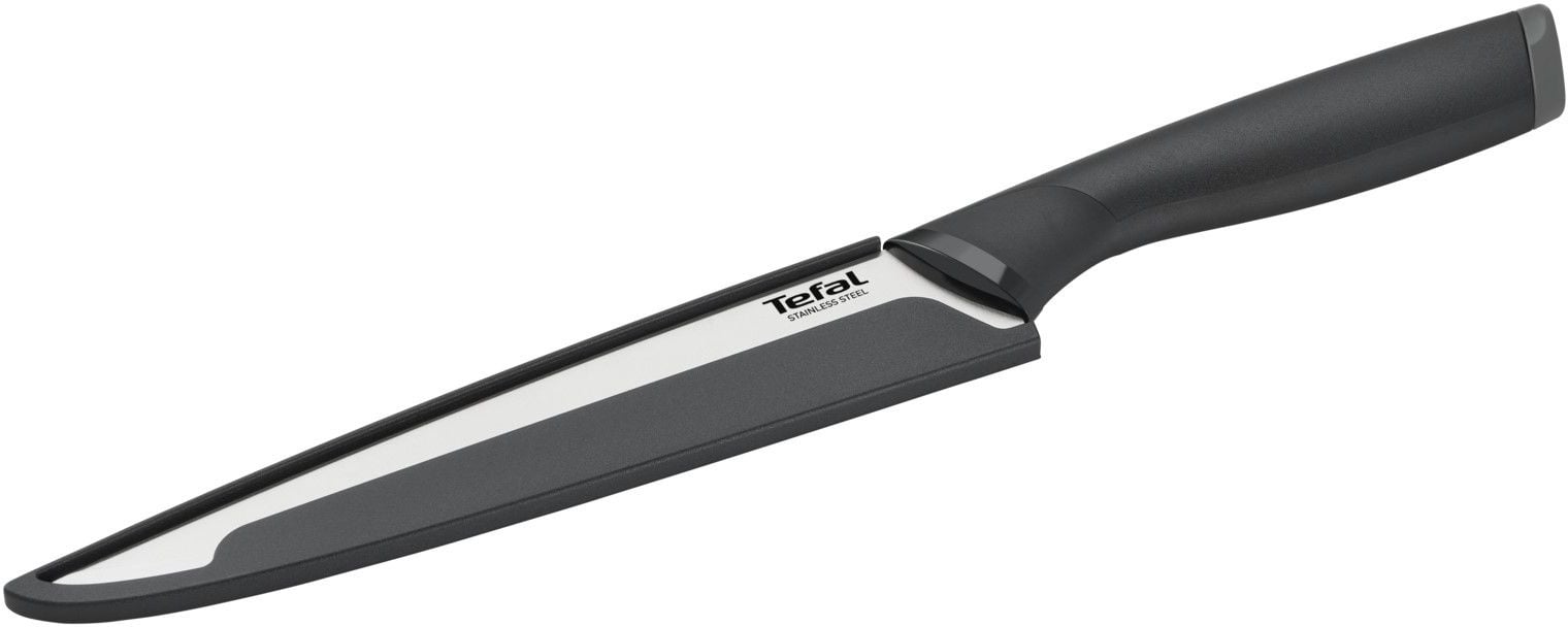 Нож кухонный Tefal K2213704 (2100121731) стальной универсальный лезв.200мм прямая заточка серебристый/черный пласт.коробка