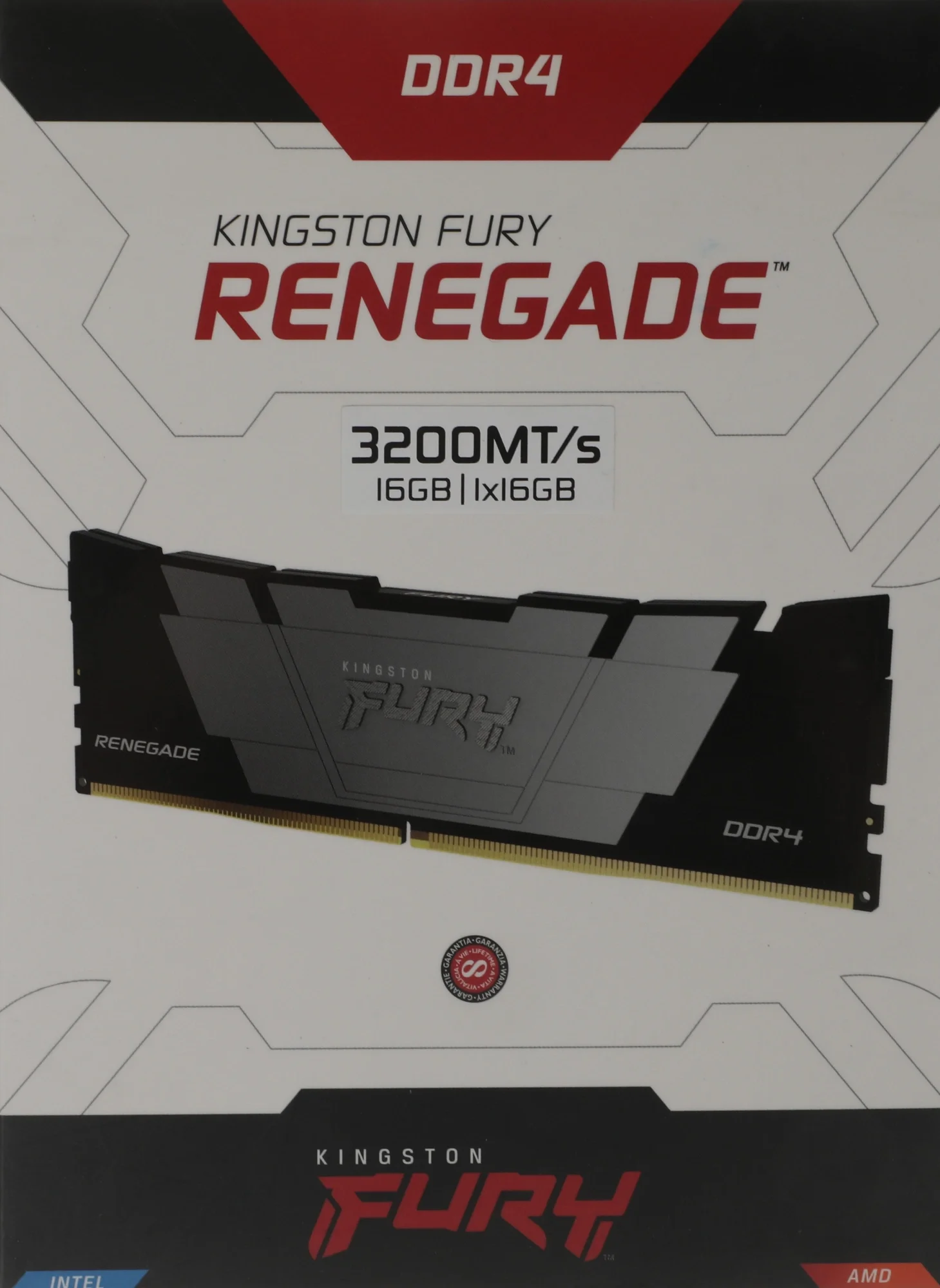 Модуль памяти Kingston 16GB DDR4 3200 FURY Renegade Black XMP Non-ECC Unbuffered DIMM (Single Module) 2RX8 16-18-18 1.35V 288-pin 8Gbit (KF432C16RB12/16)