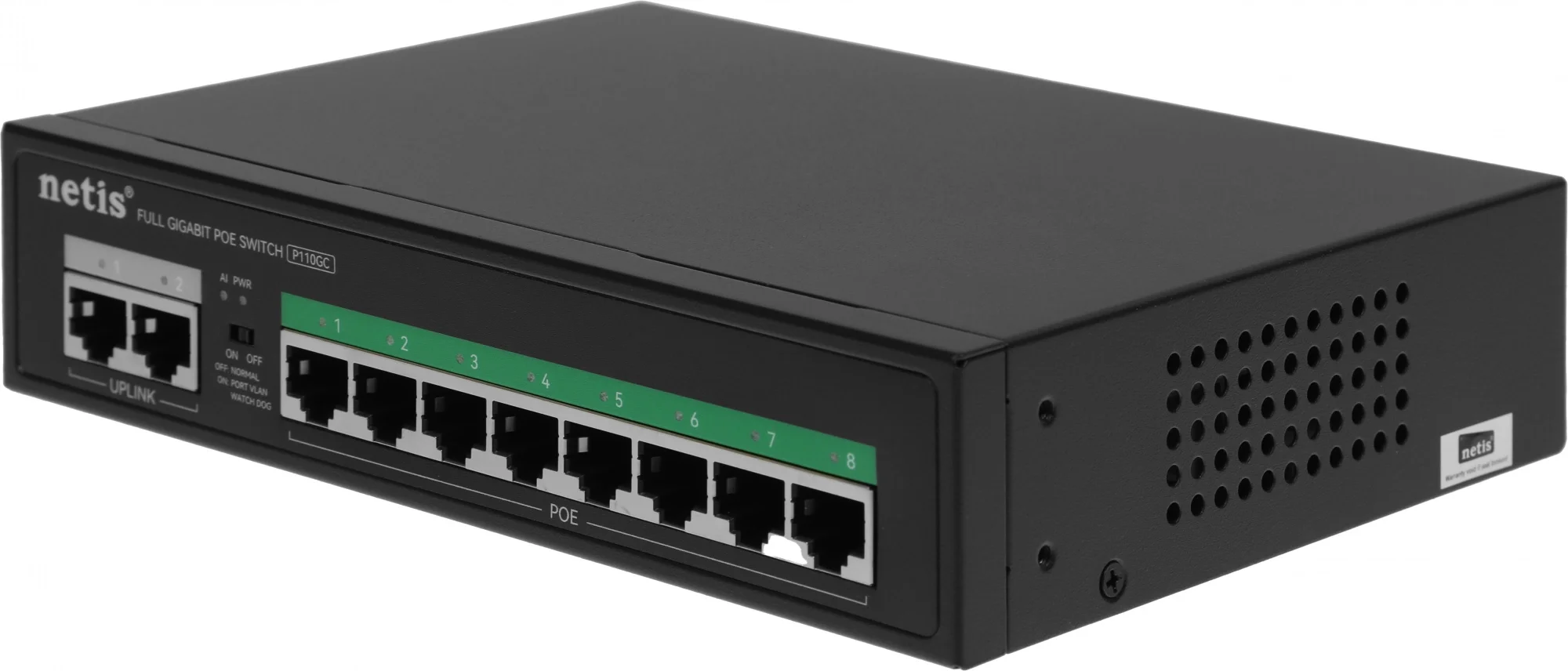 Netis P110GC Коммутатор неуправляемый PoE+, 10 портов, 10x1 Гбит/с, PoE+ 8х30 Вт (до 120Вт), Uplink RJ45 2*1 Гбит/с