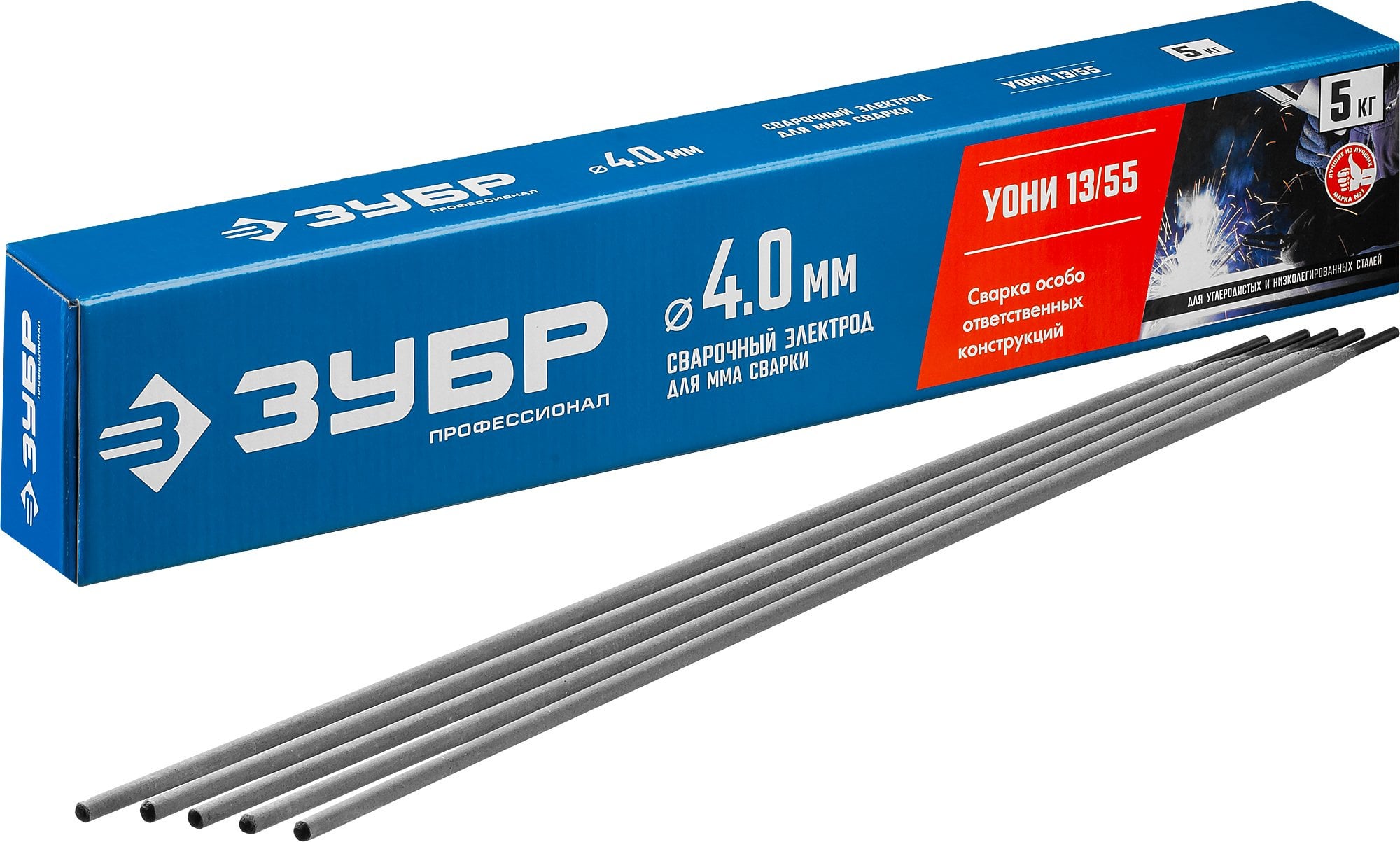Зубр <40025-4.0> ЗУБР электрод сварочный УОНИ 13/55 с основным покр,для ММА сварки, d 4.0 х 450 мм,  5  кг,Профессионал