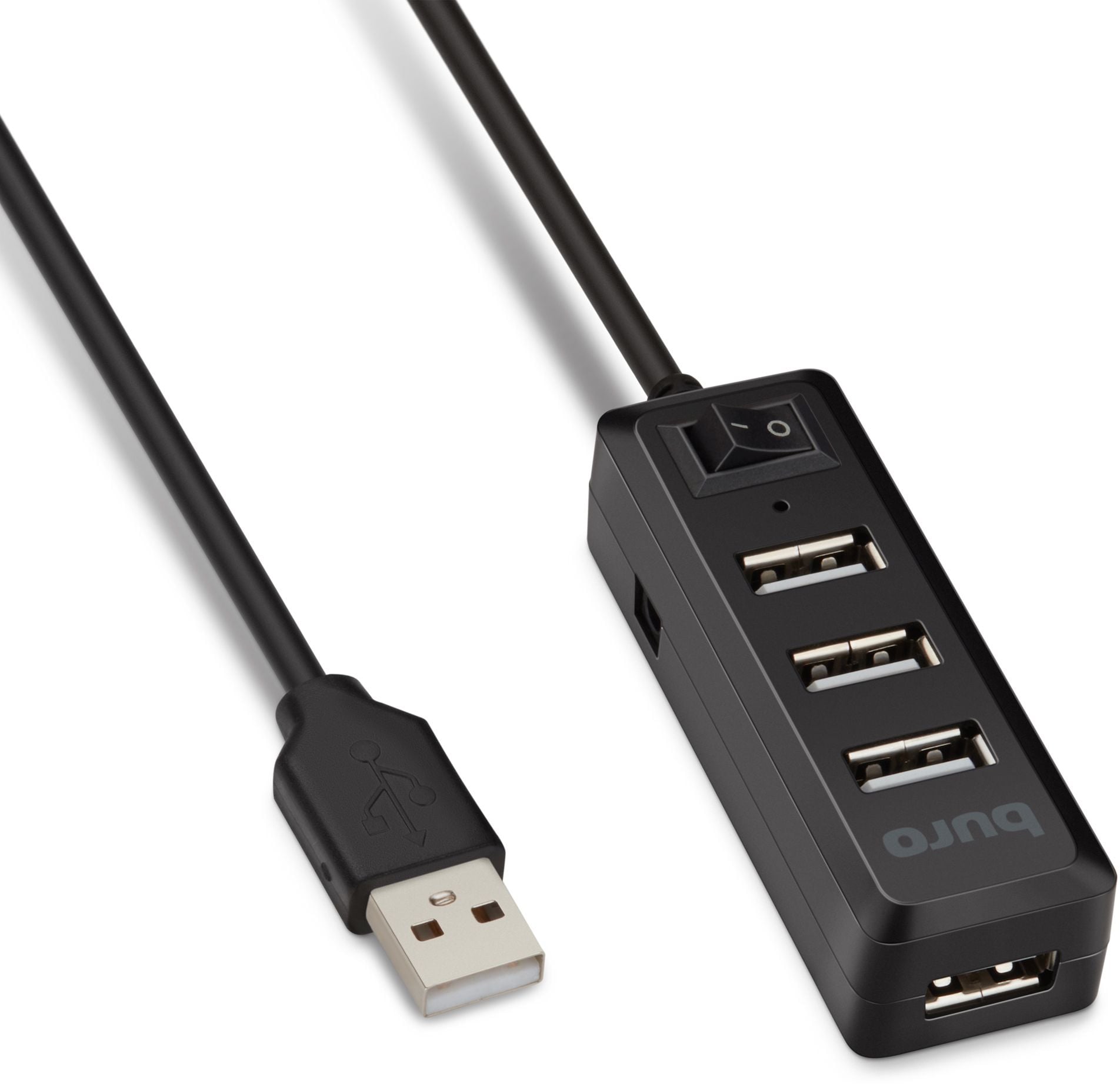 <081595> Концентратор USB-A - 4-port USB2.0, Buro BU-HUB4-0.5L-U2.0, черный [BU-HUB4-0.5L-U2.0]