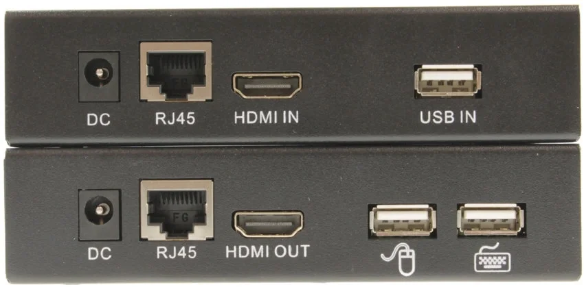 Osnovo - Комплект для передачи HDMI, USB(клавиатура и мышь), ИК управления и питания по кабелю витой пары (HDBaseT). Расстояние передачи до 40м (4K2K(30Гц)), до 70м (1080p). Поддержка технологии Power over HDBaseT(PoH). Поддержка HDMI 1.4 и HDCP 1.2. Порты USB предназначены только для подключения клавиатуры и мыши. Передатчик:Вх.-HDMI(A)/Роз.2,1x5,5мм(DC12V)/USB(A). Вых.-USB(A)/TRS3.5мм(IR)/RJ45. Приёмник: Вх.-RJ45/TRS3.5мм(IR)/Роз.2,1x5,5мм(DC12V)/USB(A)x2. Вых.-HDMI(A). В комплекте БП DC12V(1,5А) - 1шт(приемник внешнего питания не требует), кабель HDMI, кабель USB, ИК-излучатель, ИК-приёмник. Размеры каждого устройства (ШxВxГ): 125x30x80мм. Вес: 0,3 кг. Рабочая температура: -15...+55С.
