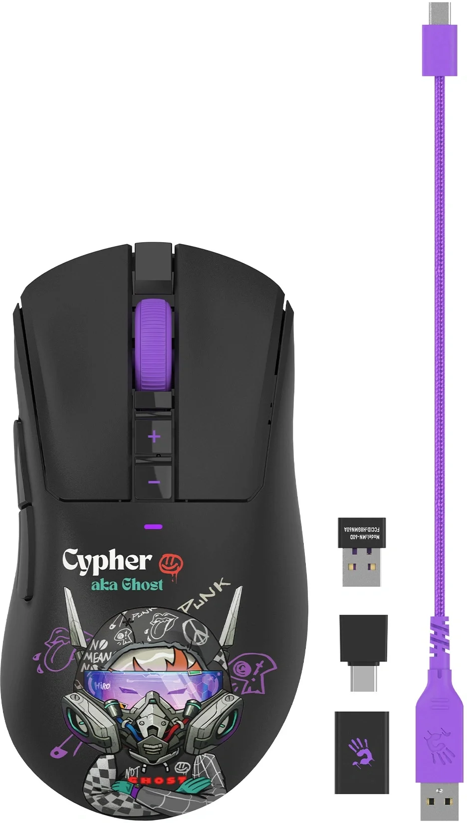 Мышь A4Tech Bloody R73 Pro черный/рисунок оптическая 26000dpi беспров. USB/USB-C 7but (R73 PRO CYPHER GHOST)