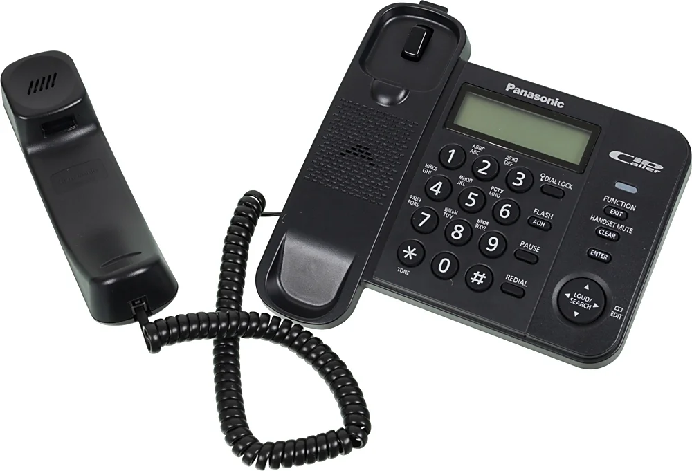 Проводной телефон Panasonic - KX-TS2356RU, 1-line, phone book 50 numbers, LCD, caller ID, mic mute, ring led, clock, wall mount, чёрный, KX-TS2356RUB