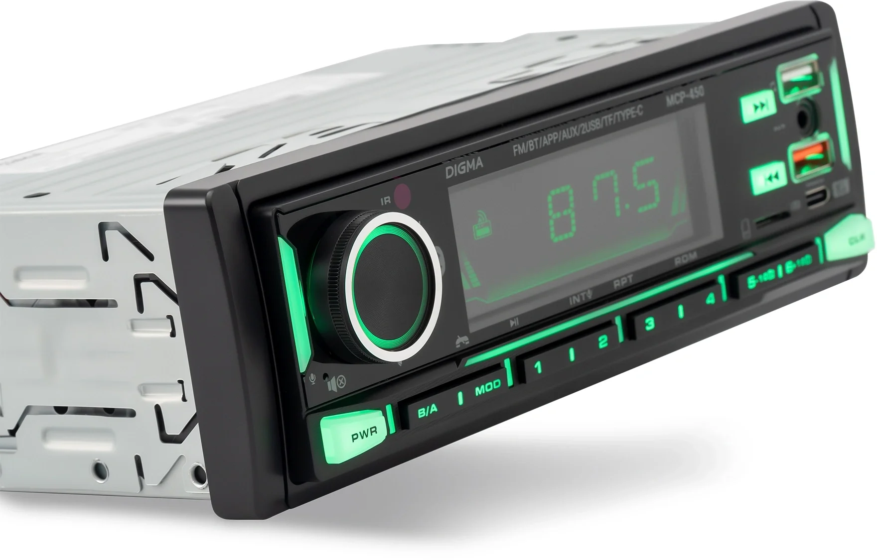 Автомагнитола Digma MCP-450, 1 DIN, Bluetooth, USB Type-A, AUX, пульт ДУ