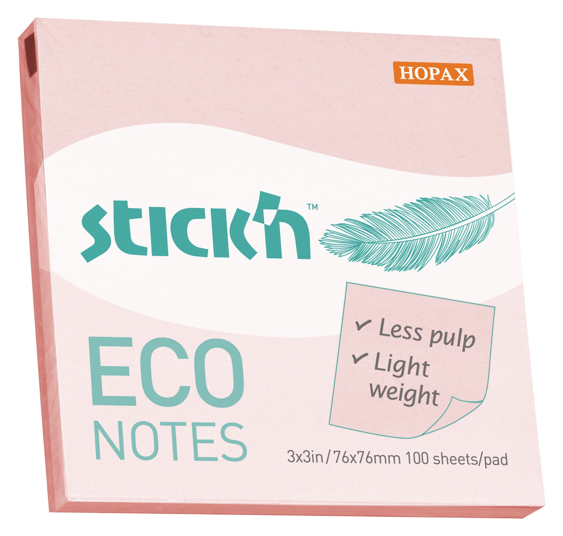 Блок самоклеящийся Stick'n ECO 21746, 76×76мм, 100л., 60г/м², пастель розовый