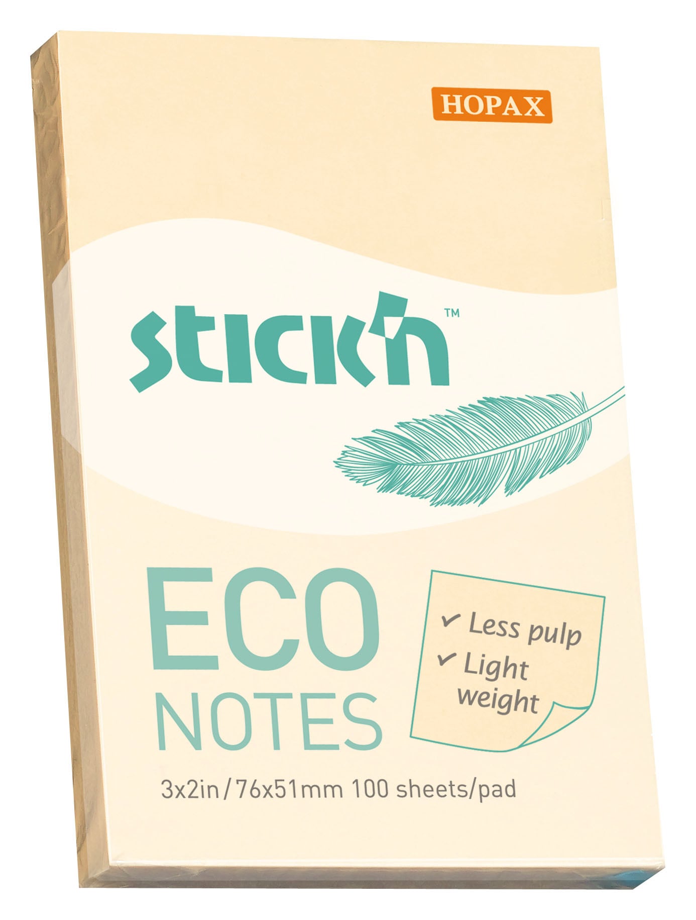 Блок самоклеящийся Stick'n ECO 21741, 51×76мм, 100 листов, пастель желтый