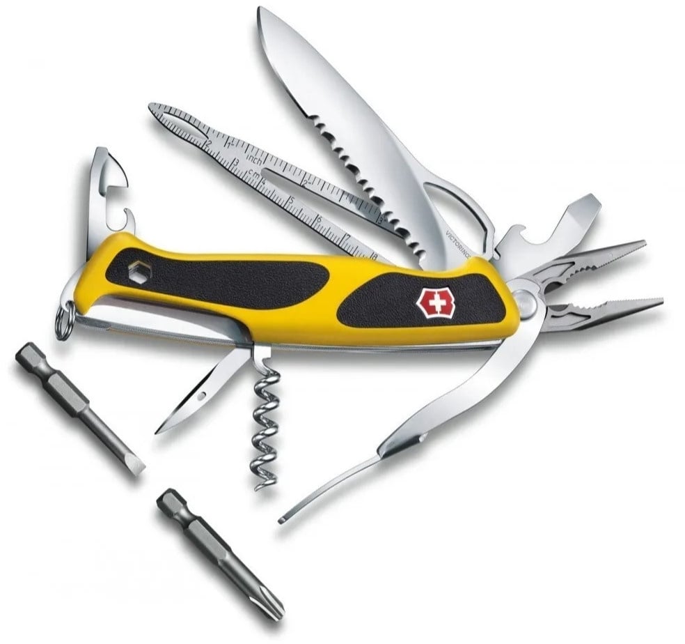 Нож перочинный Victorinox Ranger Boatsman MW Grip (0.9798.MWC8) 130мм 22функц. желтый/черный карт.коробка в комплекте: чехол нейл.