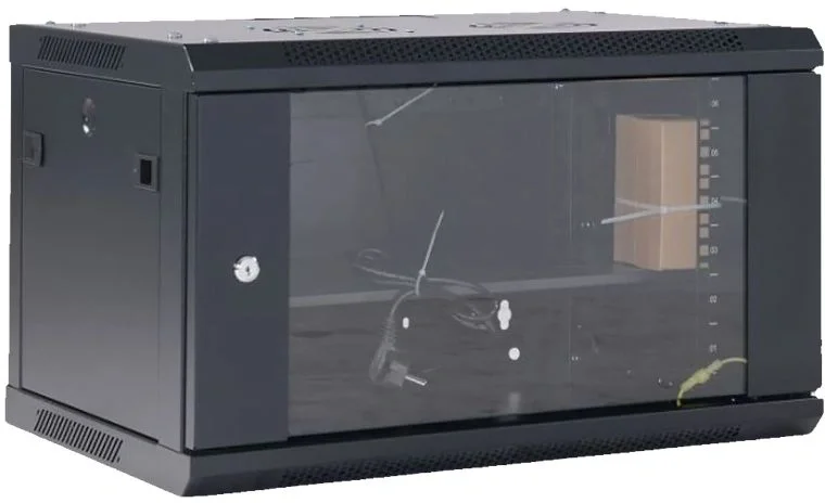 Rexant (04-0954-112) Настенный телекоммуникационный шкаф 19" 9U 550?400мм, дверь стекло, с задней стенкой, разборный, черный (RAL 9005)