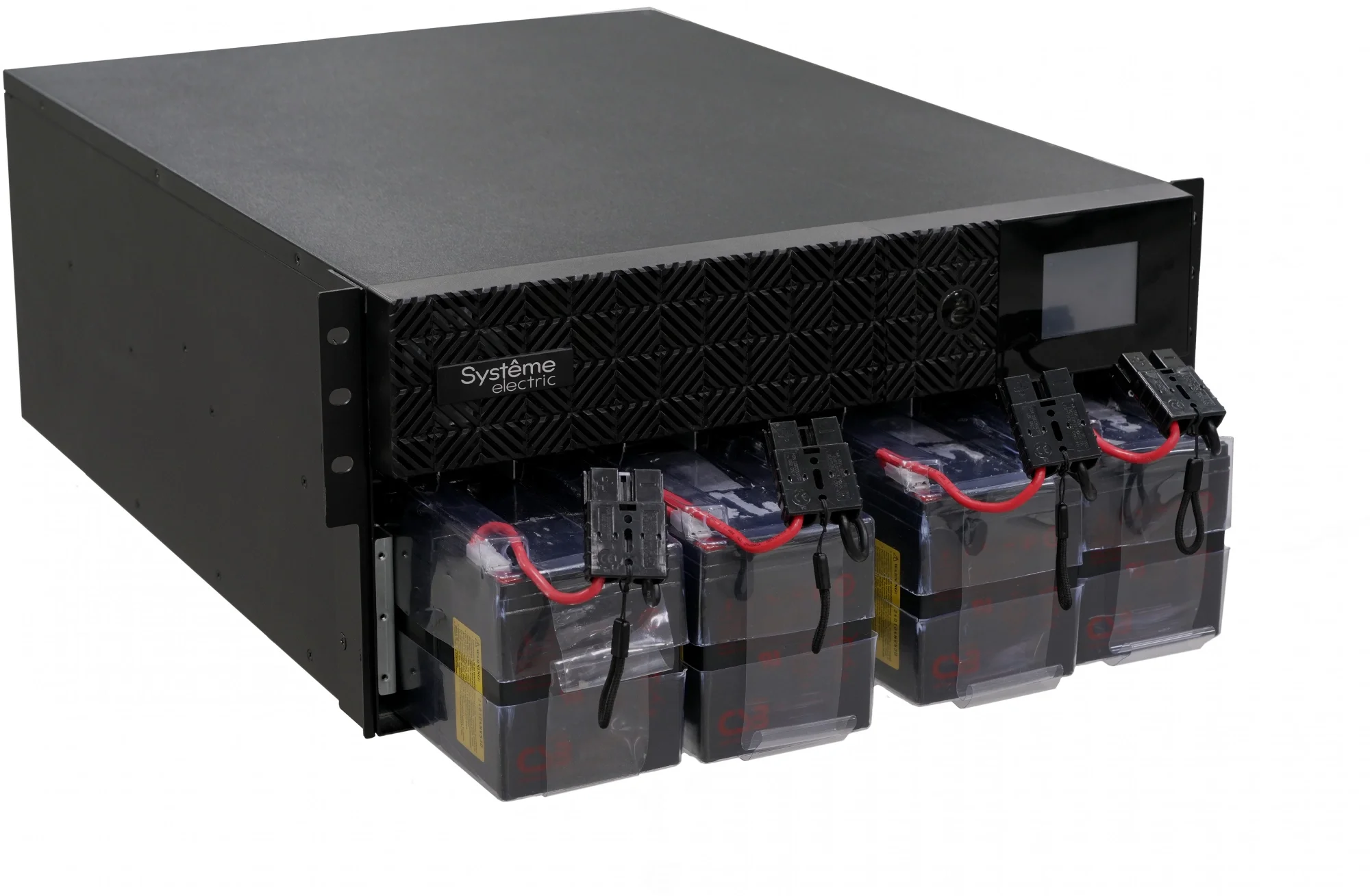 Systeme Electric Smart-Save Online SRT 6000 ВА, конвертируемый форм-фактор 5U, 230 В, 1:1, клеммный вход/выход, 6 розеток IEC C13 и 4 розетки  IEC C19,  SmartSlot, LCD, USB HID, SNMP карта, версия с возможностью увеличения времени автономии.