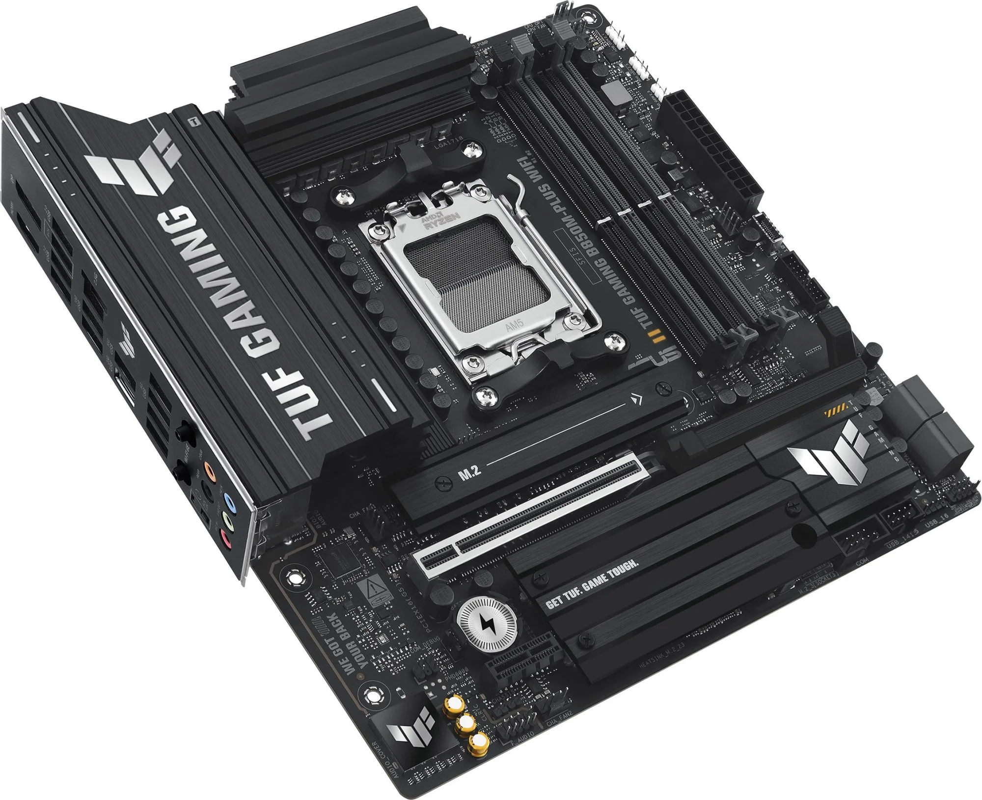 ASUS TUF GAMING B850M-PLUS WIFI (Socket AM5, mATX, 4xDDR5(256GB), DP/HDMI, 1xPCIe 5.0x16/1xPCIe 4.0x1, 1xLAN (2.5GbE), Wi-Fi, BT, 4xSATA 6Gb/s, 3xM.2, 1xType-C, 7xUSB 3.2, 4xUSB 2.0)