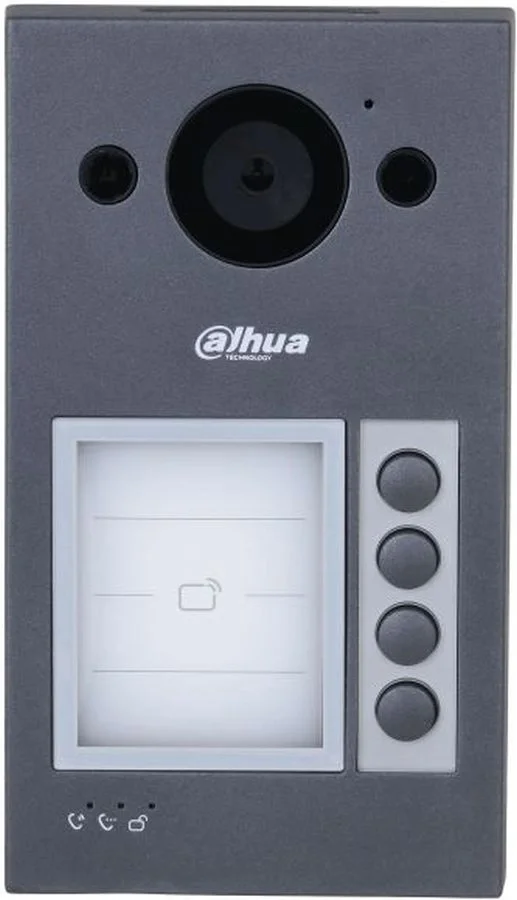DHI-VTO3311Q-WP Dahua - Вызывная WIFI панель с разрешением камеры 2мп и CMOS сенсором, угол обзора по горизонтали 125°, алюминевый сплав, уровень защиты IP65, IK08. Поддержка режима "Ночь" и голосового оповещения. Групповые вызовы. С четырьмя кнопками. Видео и аудио сообщения. Удаленный доступ через мобильное приложение DMSS. Установка на стену. Питание: DC 12V, PoE(802.3af)