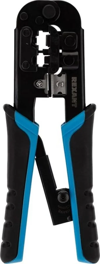 Инструмент обжимной Rexant HT-568R 12-3432-1 для RJ-45/RJ-12/RJ-11 черный/синий, 12-3432-1