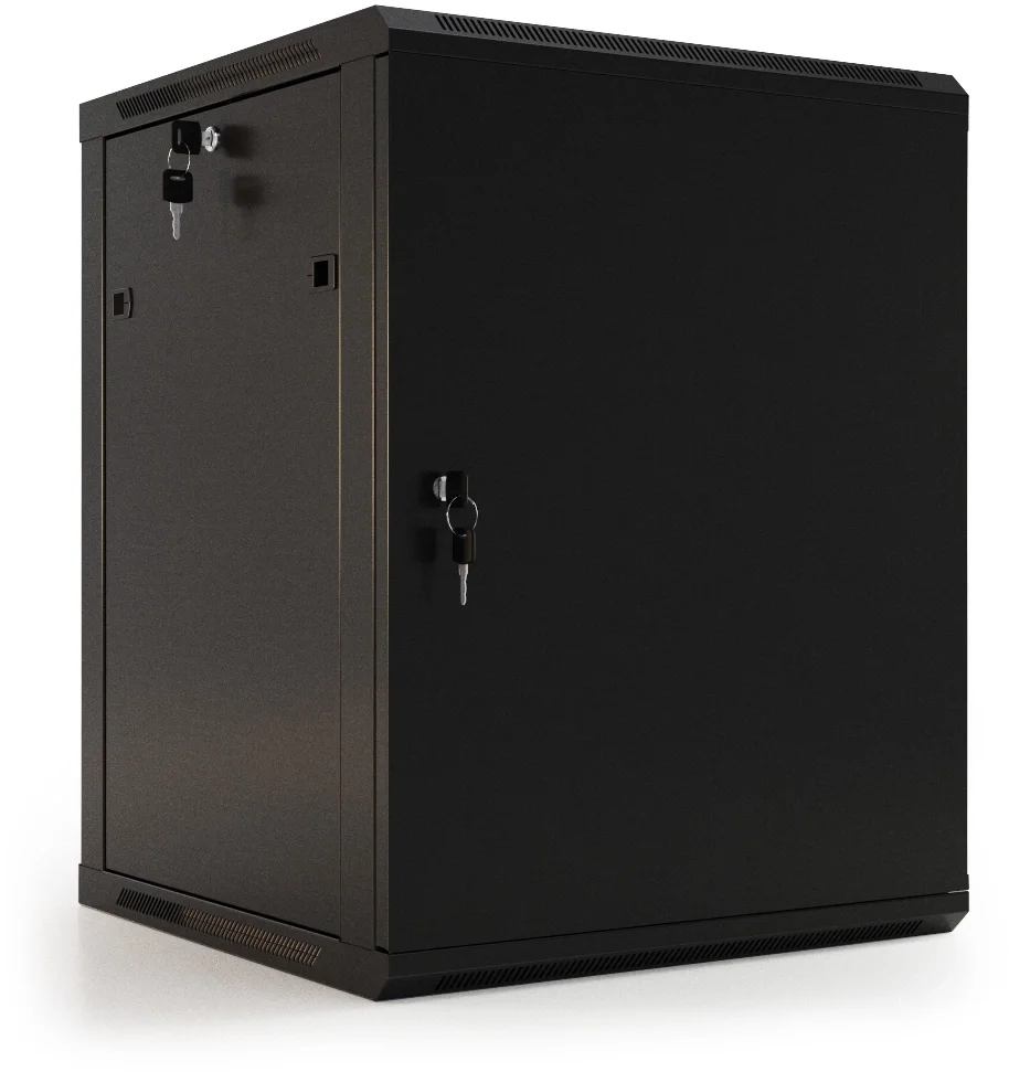 Hyperline TWB-2766-SR-RAL9004 шкаф настенный 19-дюймовый (19"), 27U, 1304x600x600 мм, металлическая передняя дверь с замком, две боковые панели, цвет черный (RAL 9004) (разобранный)