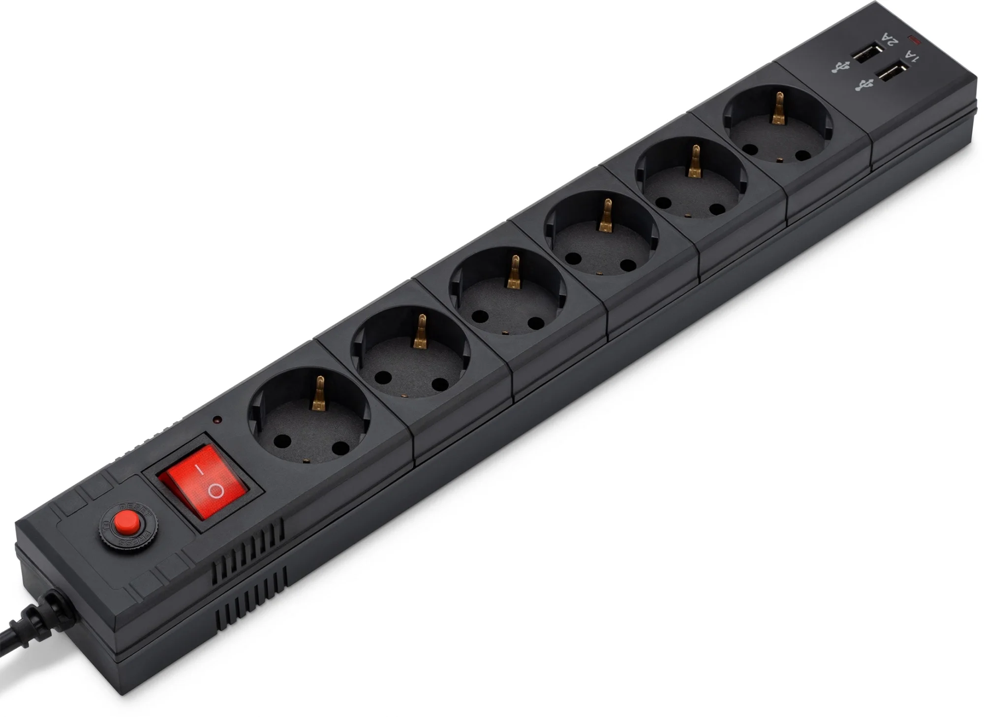 <083536> Сетевой фильтр BURO 1.8м (6 розеток)+2 USB порта (2,1А + 1А) для зарядки, черный [BU-SP1.8_USB_2A-B]
