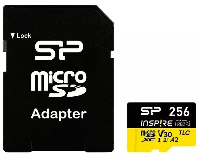 Silicon Power <SP256GBSTXLA2V1NSP> microSDXC Memory Card 256Gb UHS-I U3 V30  A2  +  microSD-->SD Adapter