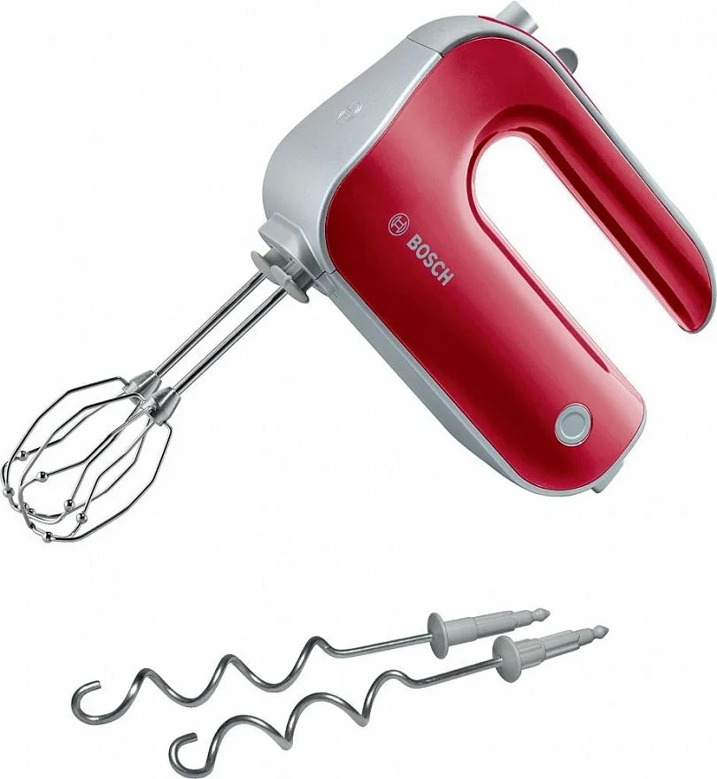 Миксер Bosch MFQ 40303 красный Мощность 500 Вт,. 5 скоростей. Турборежим. 2 насадки. Венчик для взбивания. Крюки для замешивания теста.
