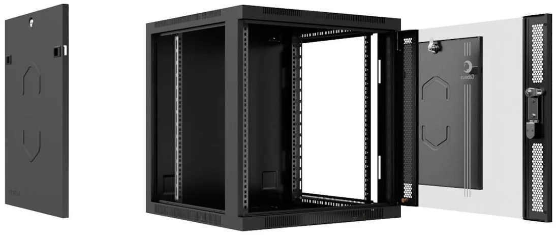 SH-05F-6U60/45-BK Шкаф телекоммуникационный настенный Cabeus SH-05F 19" 6U 368х600х450 мм (ВхШхГ) дверь: стекло боковая панель: сплошная съемная сварной цвет: чёрный (съёмная задняя панель)
