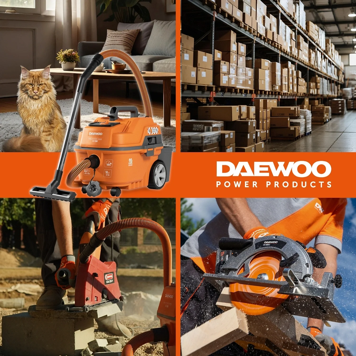 Строительный пылесос Daewoo DAVC 2516S 1600Вт (уборка: сухая/влажная/выдув/сбор воды) оранжевый