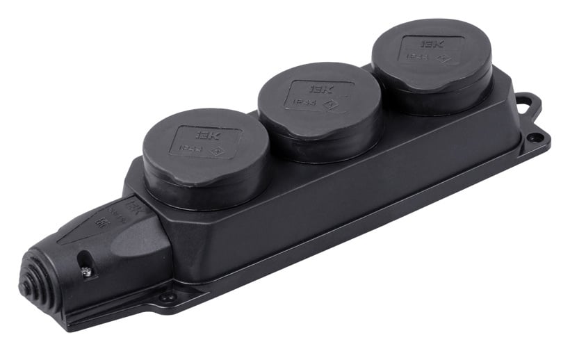 Розетка IEK PKR61-016-2-K02, 3-местная, 16А, IP44, с крышками