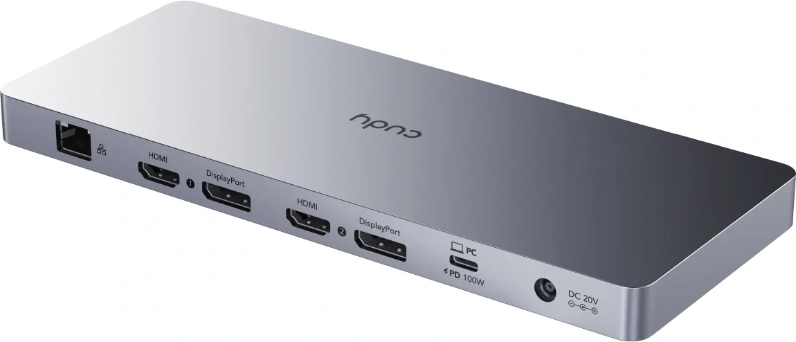 Концентратор CUDY 13-IN-1 10Gbps USB-C Dual 4K Docking Station | 150W PSU Up to One 5K(5120x2880p60) or Two 4K(4096x2160p60) Video output, 2 x Display 1.2a Port, 2 x HDMI 2.0 Port;1 x 10Gbps Upstream USB-C 3.2Gen2 port (PD 100W);  2 x 10Gbps USB-C 3.2Gen2 ports (Up to 15W per port);