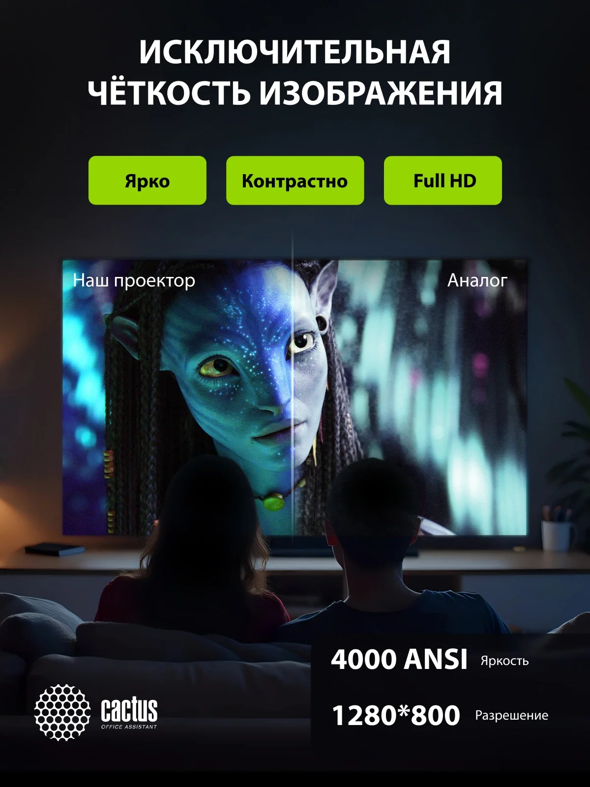 Проектор Cactus Bright CS-V3.B 3LCD 64000Lm LS 4000Lm ANSI (1280x800) 30000:1 ресурс лампы:10000часов 1xUSB typeA 1xUSB typeB 2xHDMI 4кг