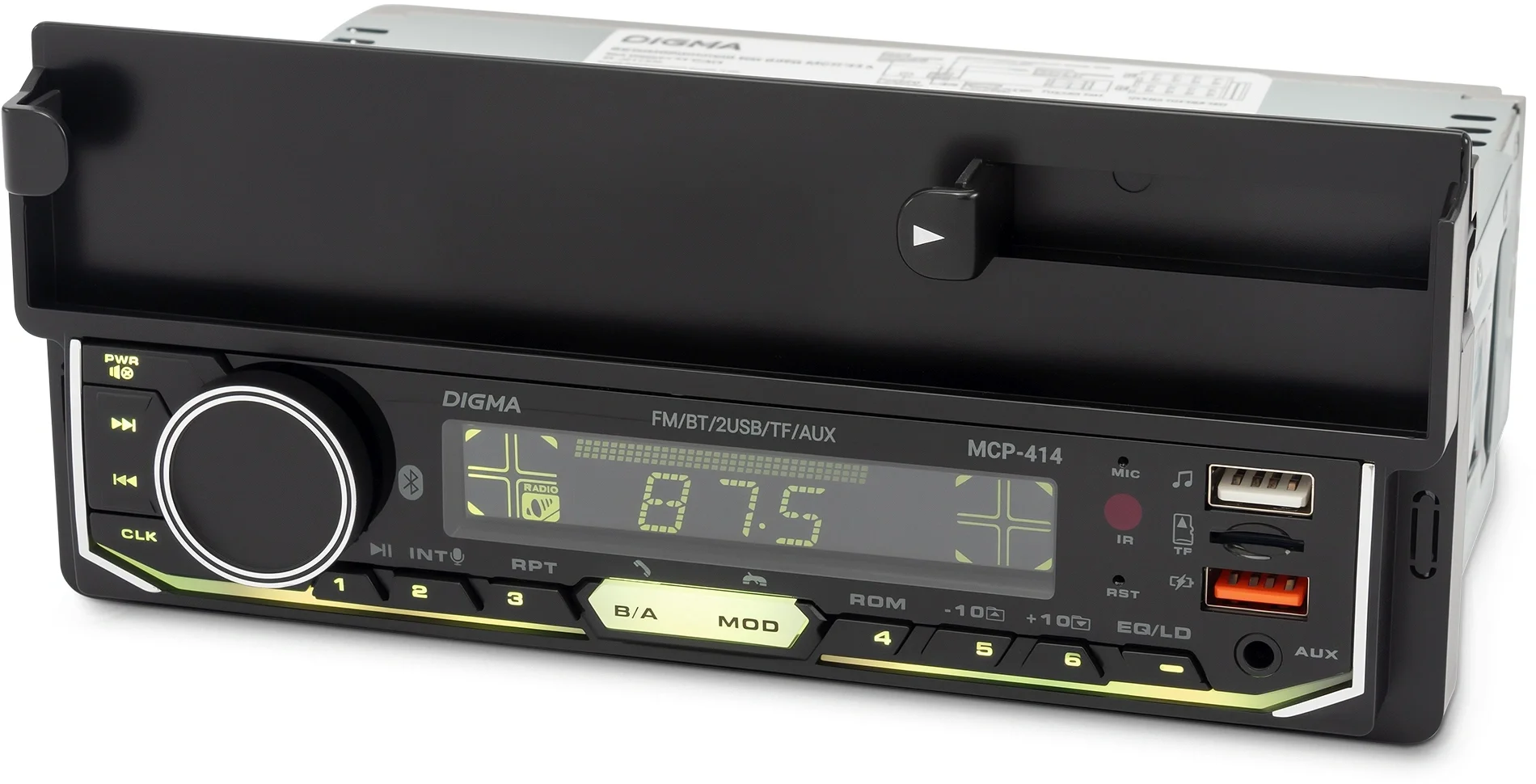 Автомагнитола Digma MCP-414, 1 DIN, Bluetooth, USB Type-A, AUX, пульт ДУ