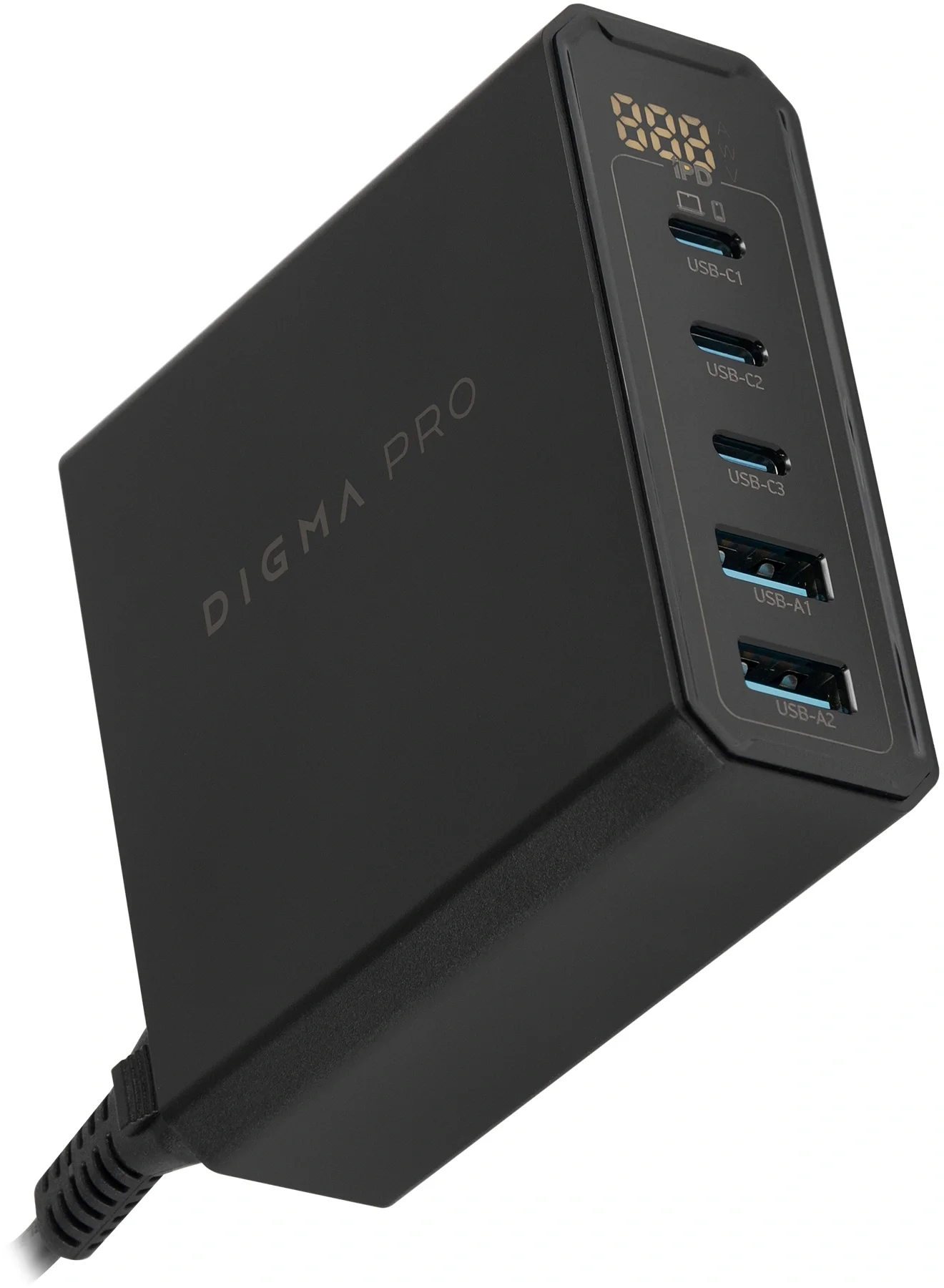 Настольное зарядное устройство Digma Pro DPW10A 140W 5A (PD+QC) 3хUSB-C/2xUSB-A универсальное черный (DPW1A4G024BK)