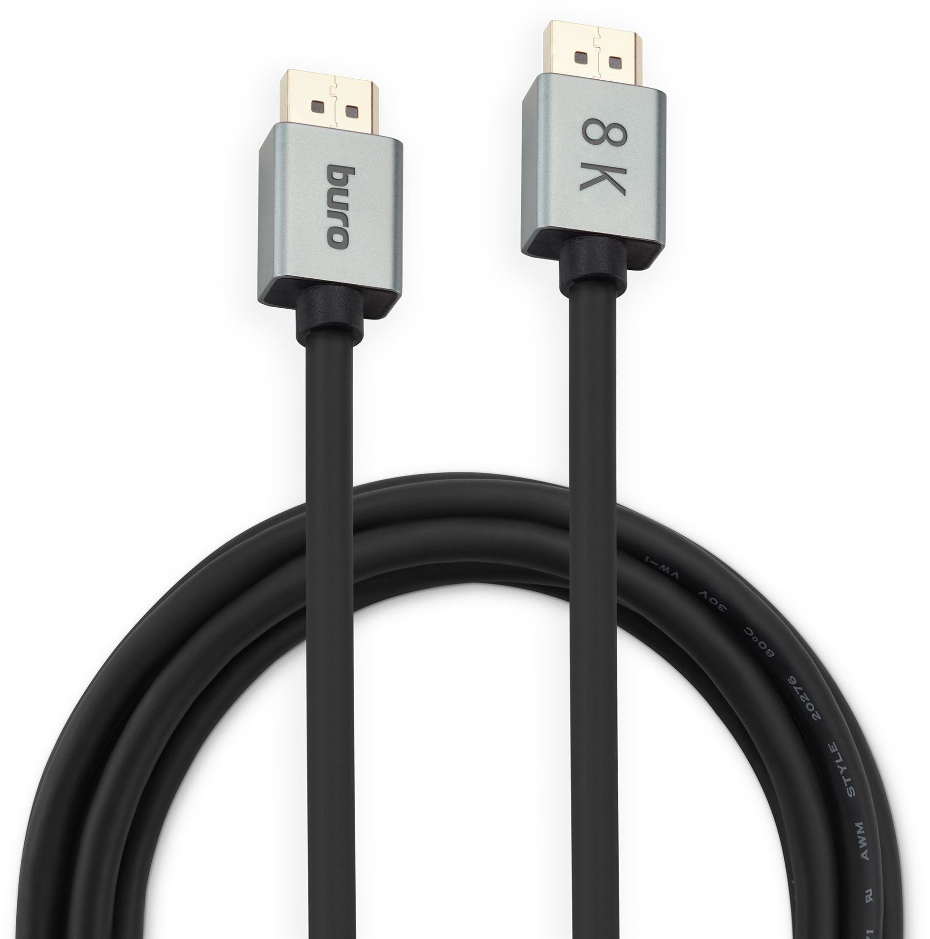 Видео кабель BURO - BHP-DPP-1.4, DisplayPort (M) -> DisplayPort (M), DisplayPort 1.4, 5 м, цвет чёрный, BHP-DPP-1.4-5G
