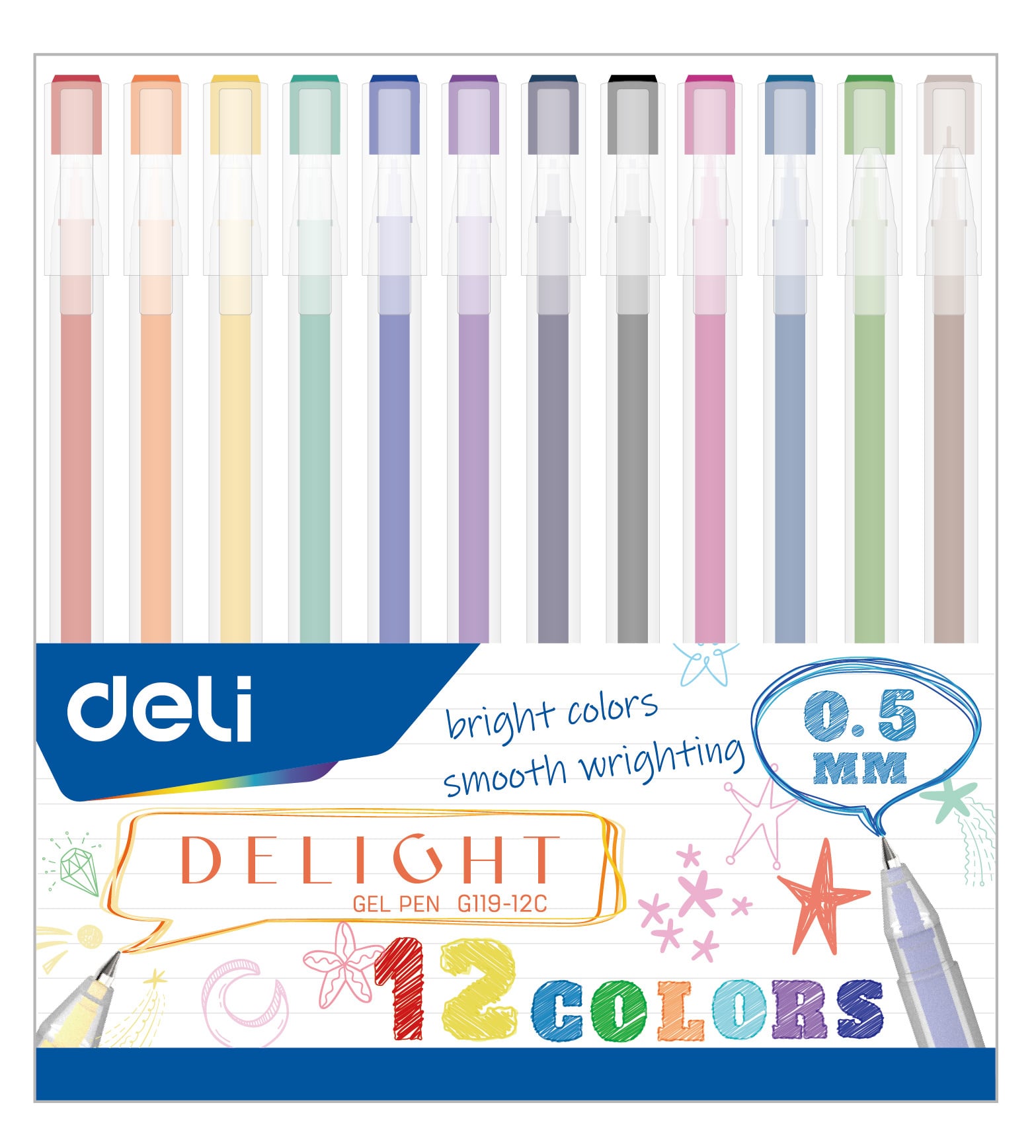 Набор ручек гелевых Deli Delight EG119-12C, ассорти чернила (12шт)