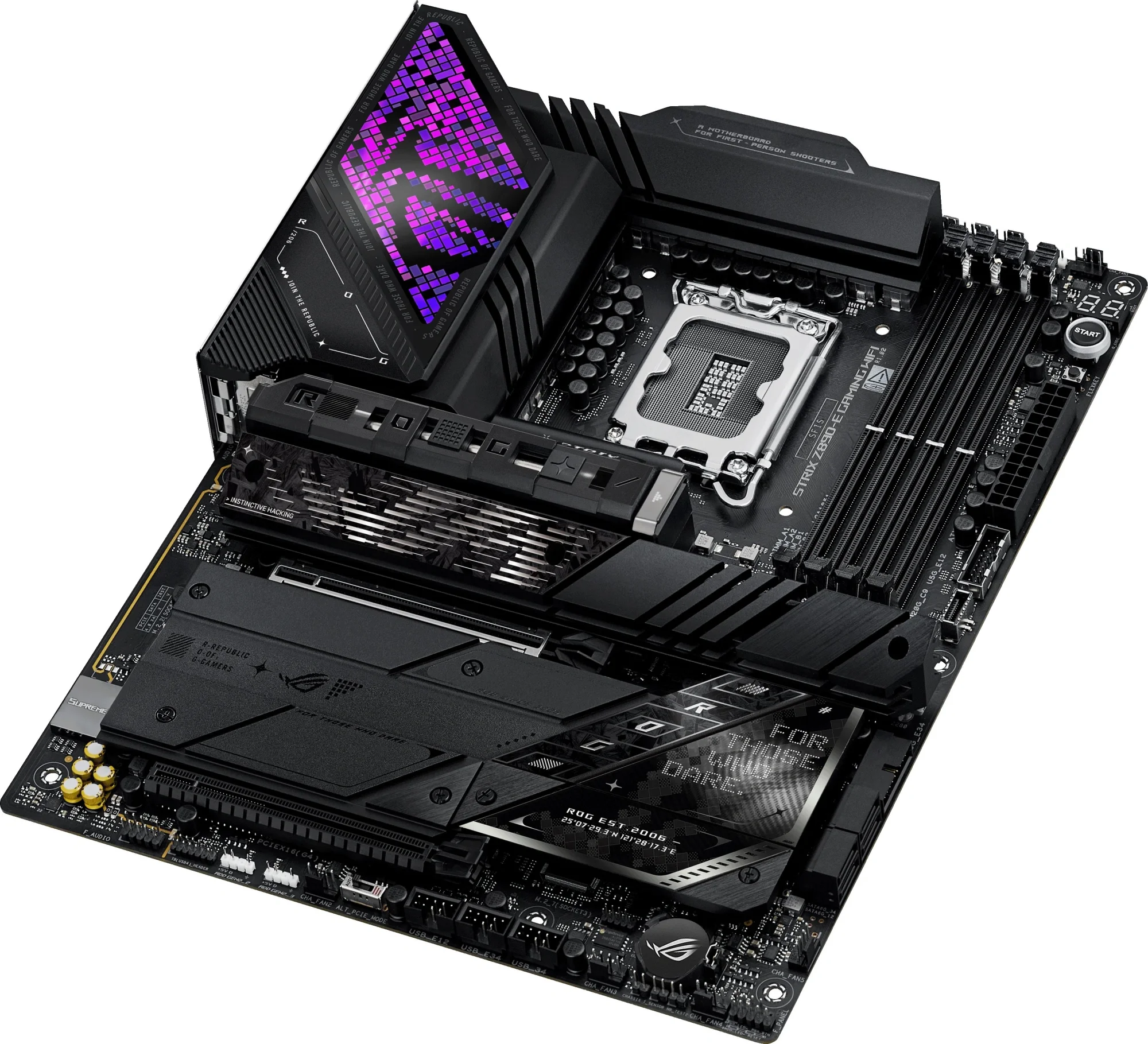 ASUS ROG STRIX Z890-E GAMING WIFI (Socket 1851, ATX, 4xDDR5(192GB), 1xPCIe 5.0x16/1xPCIe 4.0x16/1xLAN (5GbE), Wi-Fi, BT, 4xSATA 6Gb/s, 7xM.2, 2xThunderbolt 4 (USB-C), 2xType-C, 10xUSB 3.2)