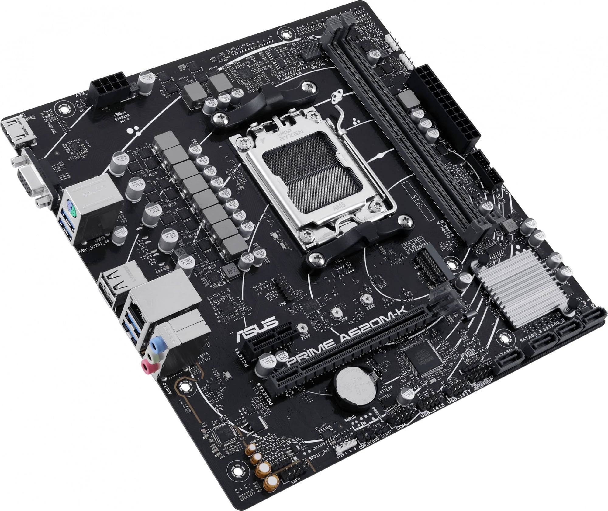 Материнская плата ASUS PRIME A620M-K, AM5, AMD A620, 2xDDR5, 4xSATA, 1xM.2, 1xPCI-E 4.0 x16, 1xPCI-E x1, 1xHDMI, 1xVGA, 1x 1Gb LAN, 4xUSB-A 3.2 Gen 1, 2xUSB-A 2.0, 3x3.5 мм, 7.1, Micro-ATX