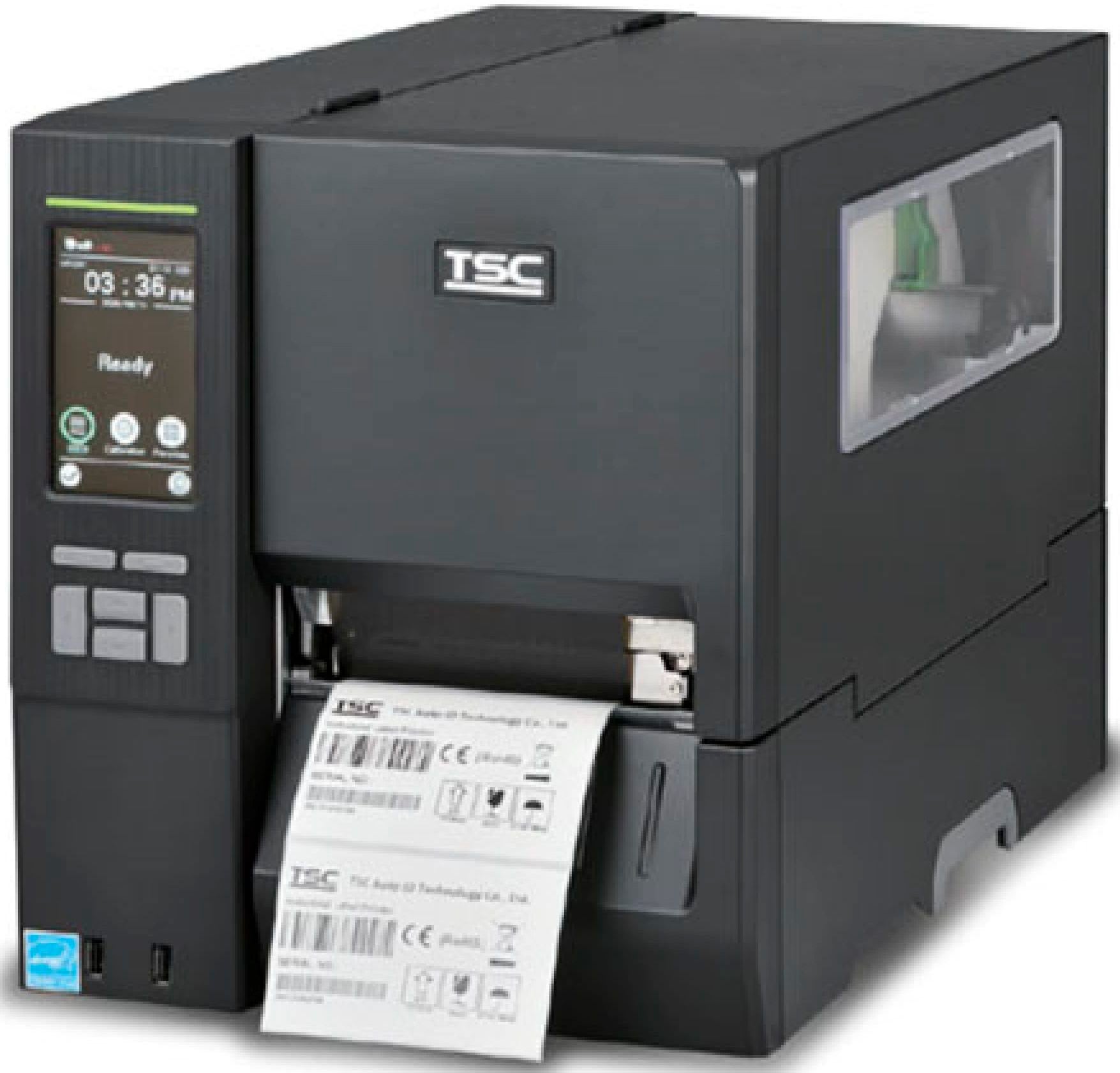 Принтер этикеток TSC - MH341T, 300 dpi, термотрансферная печать, Barcodes 1D/GS1 DataBar/2D/PDF417, ROM 512MB, RAM 256MB, длина этикетки 5-11430мм, ширина носителя 20-114мм, скорость печати 305мм/с, USB Host, USB, RS-232, RJ-45, цвет чёрный, MH341T-A001-0302