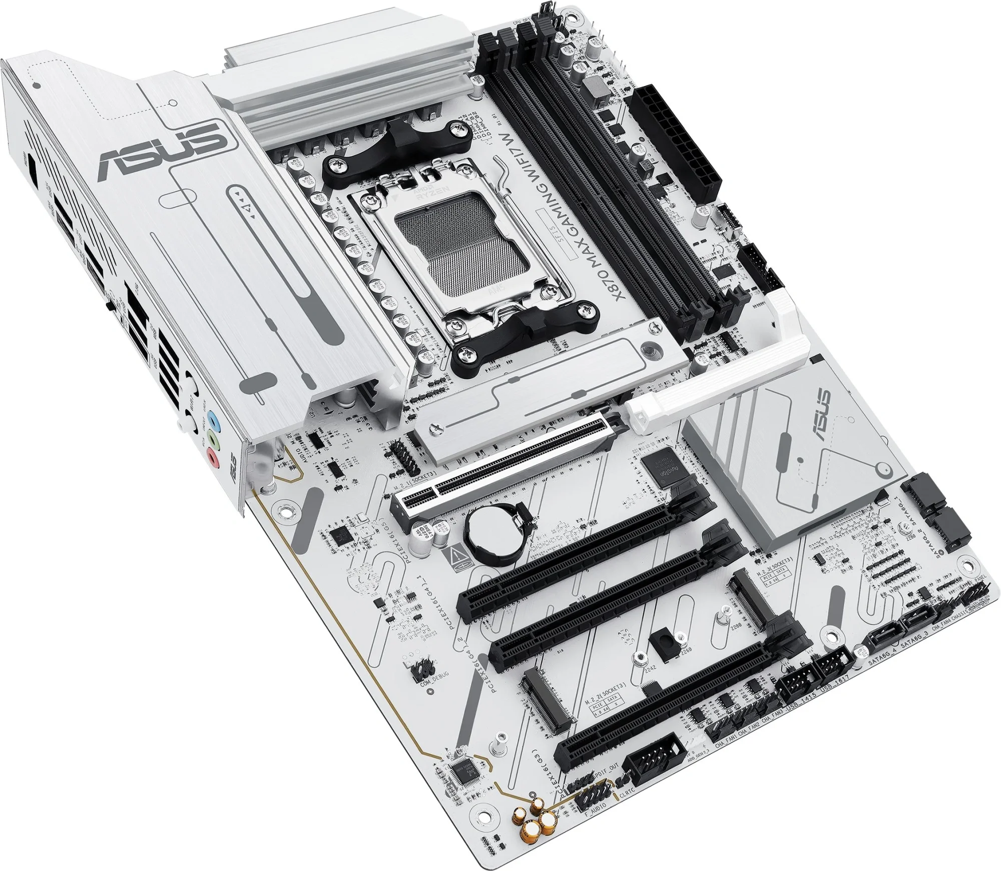 ASUS X870 MAX GAMING WIFI7 W(SocketAM5, ATX, 4xDDR5(256GB), HDMI, 1xPCIe5.0x16/2xPCIe4.0x16/1xPCIe3.0x16, 1xLAN (2.5GbE), Wi-Fi 7, BT, 4xSATA 6Gb/s, 3xM.2, 2xUSB4 Type-C, 4xUSB 3.2, 4xUSB 2.0) white