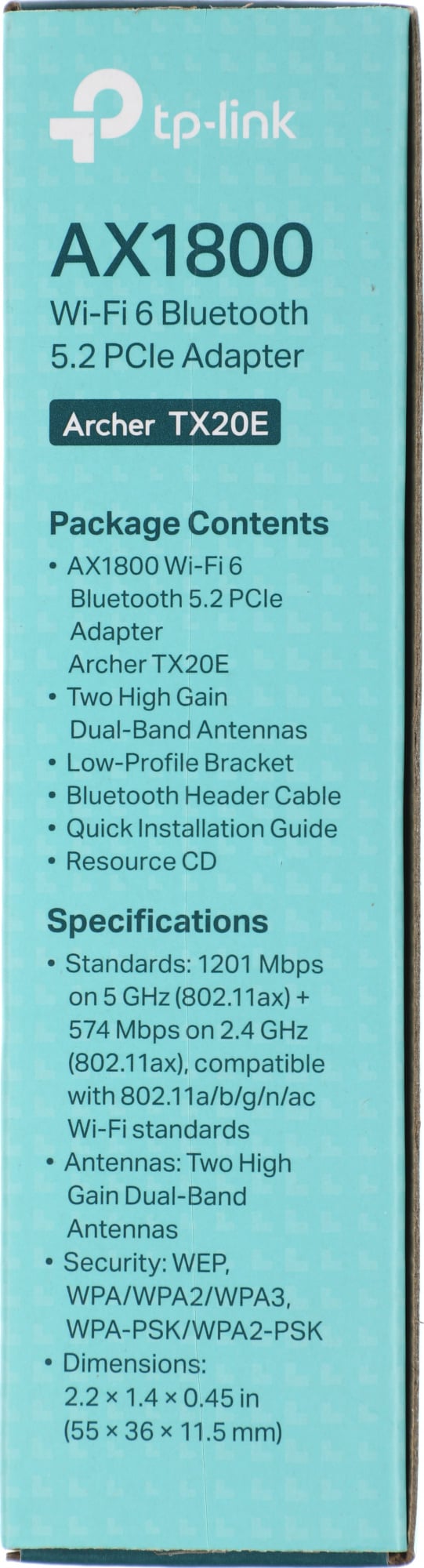 Сетевой адаптер Wi-Fi + Bluetooth TP-Link Archer TX20E AX1800 PCI Express (ант.внеш.съем) 2ант.