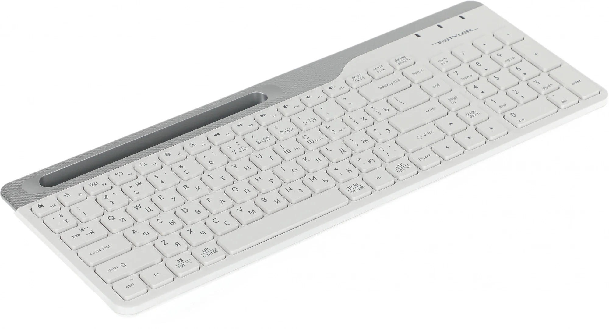 <107199> Клавиатура беспроводная A4Tech Fstyler FBK25 USB BT/Radio slim Multimedia белый/серый [FBK25 WHITE]