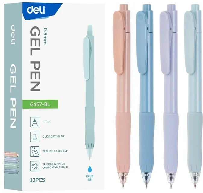 Ручка гелевая автоматическая Deli EG157-BL ассорти, d=0.5мм, синие чернила, резиновая манжета
