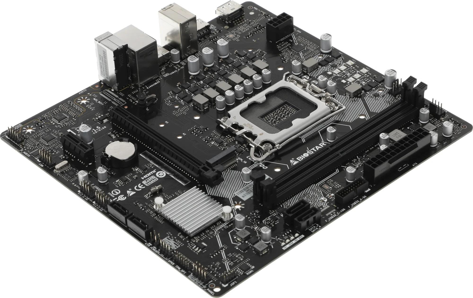 Материнская плата Biostar H610MS, LGA 1700, Intel H610, 2xDDR4, 4xSATA, 1xM.2, 1xPCIe 4.0 x16, 1xPCIe x1, 1xHDMI, 1xDP, 1x 1Gb LAN, 1xUSB-A 3.2 Gen 1, 4xUSB-A 2.0, 3x3.5 мм, 7.1, mATX