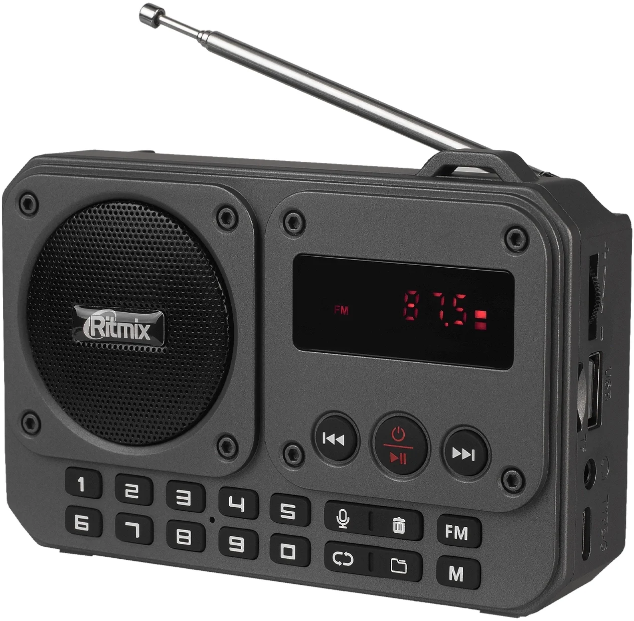 Радиоприемник портативный Ritmix RPR-010 серый USB microSD