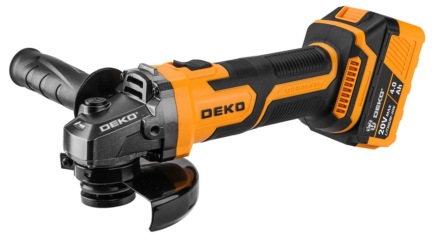 Deko DKAG20-125 <063-2151> Аккум. угловая шлифмашина (8500 об/мин, D125  мм,  20V,  4Ач 2xLi-Ion)